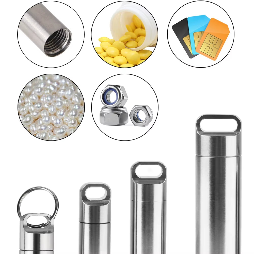 Ultimate Waterproof Stainless Steel Pill Storage Box with Keychain - Perfect for Camping and First Aid!
