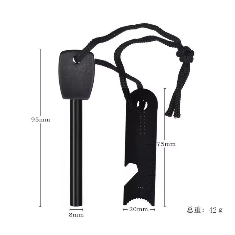 Wilderness Survival Portable Flint Kit - Magnesium Fire Starter with Wooden Handle for Outdoor Camping Equipment