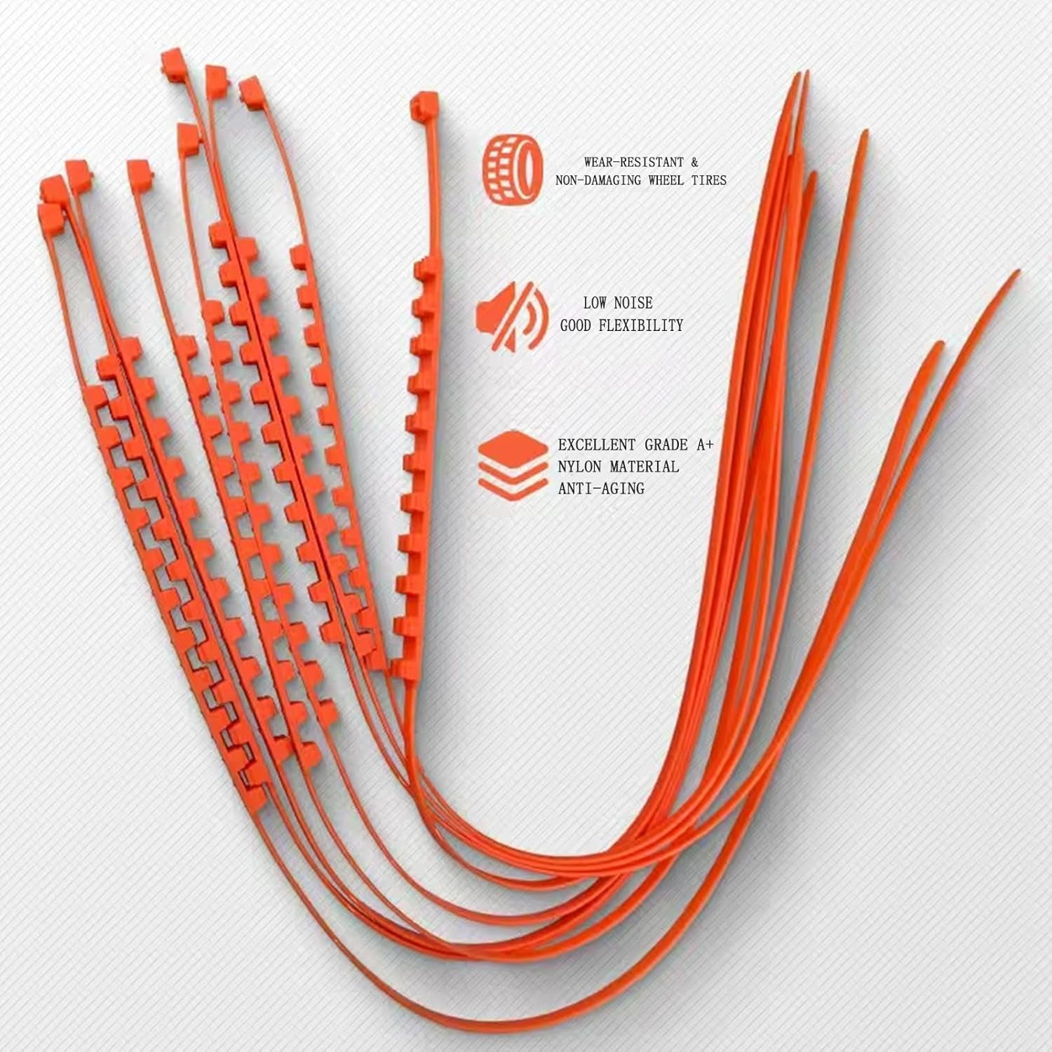 2025 Universal Reusable Anti-Skid Snow Tire Chains - 10 Pack Orange Non-Slip Emergency Tire Belts for Cars, SUVs, and Pickup Trucks