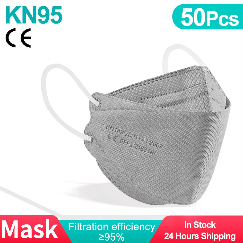 Premium FFP2 KN95 Black Fish Masks - Ultimate Protection in 10 to 100 Packs, CE Certified for Your Safety