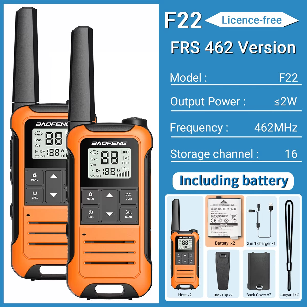 2PCS  F22 PMR FRS Mini Walkie Talkie Waterproof Type-C Licence-Free NOAA Portable Two Way Ham Radio for Hunting