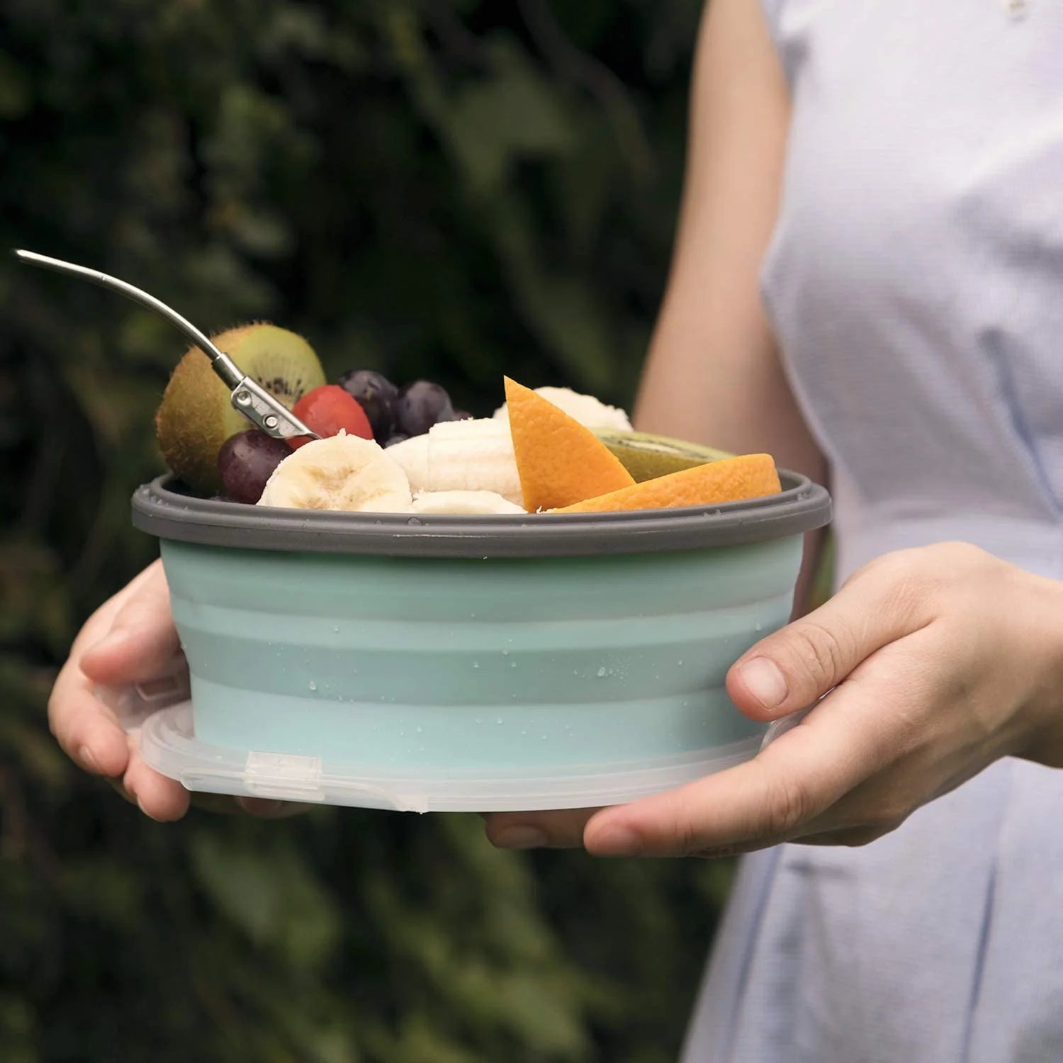 Camping Bowl with Lid Collapsible Silicone Bowl Foldable for Travel and Camping Microvave and Fridge Food Storage Bowl from (1200ML)