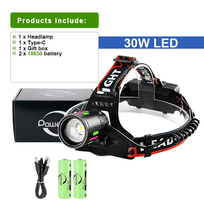 2025 New High Power 800W LED Headlight 500000000LM Super Bright Zoom Waterproof Headlamp Outdoor Camping Work Hunting Lantern
