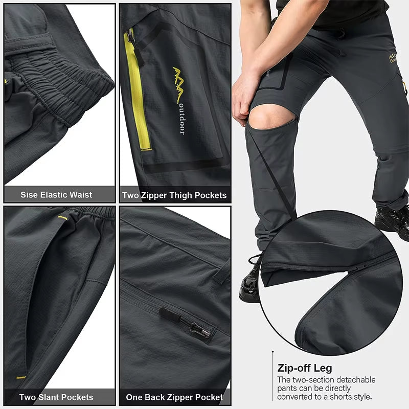Men's Versatile Waterproof Tactical Hiking Pants - Quick Dry, UV Protection & Convertible Design for Ultimate Outdoor Comfort