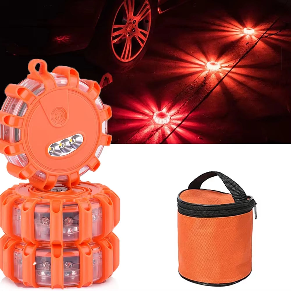 15LED Emergency Roadside Safety Flares Light Road Magnetic Strobe Warning Light Flashlights Rescue Light Orange Car Beacon Lamps