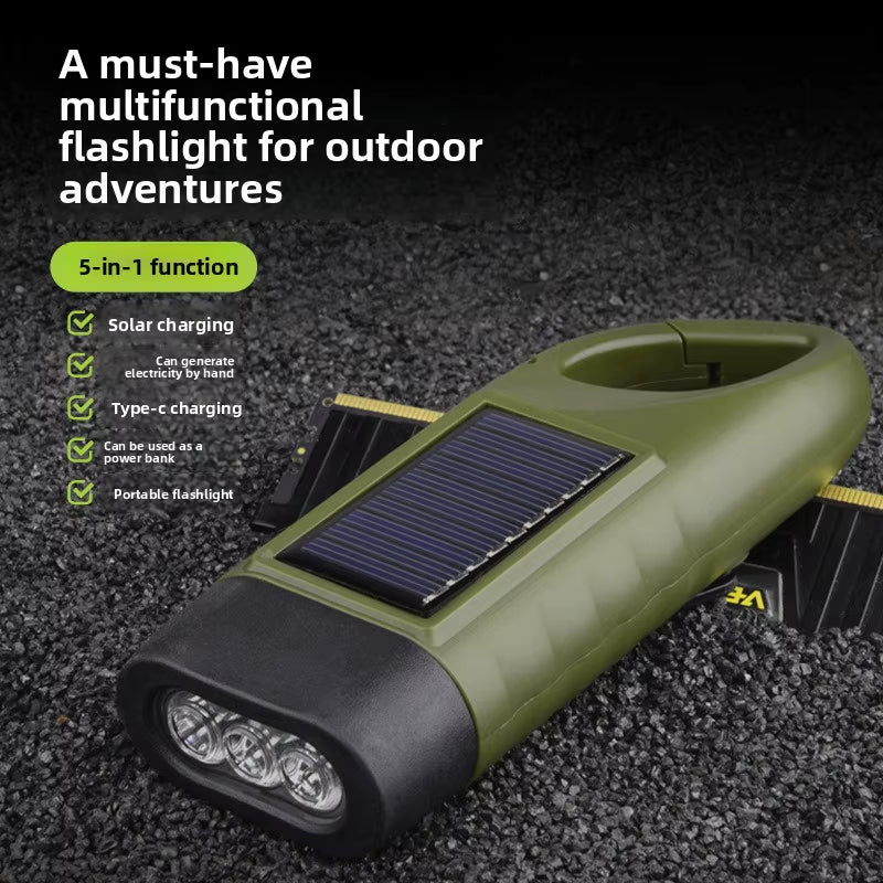 3-In-1 Solar Hand Crank Flashlight - 500LM LED with USB Charger for Camping Emergency Power Outages