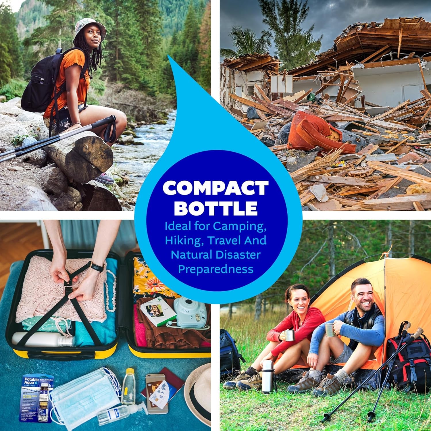 Water Purification Tablets with PA Plus - Ultimate Portable Solution for Camping, Hiking, Emergencies, and Travel - Two 50Ct Bottles