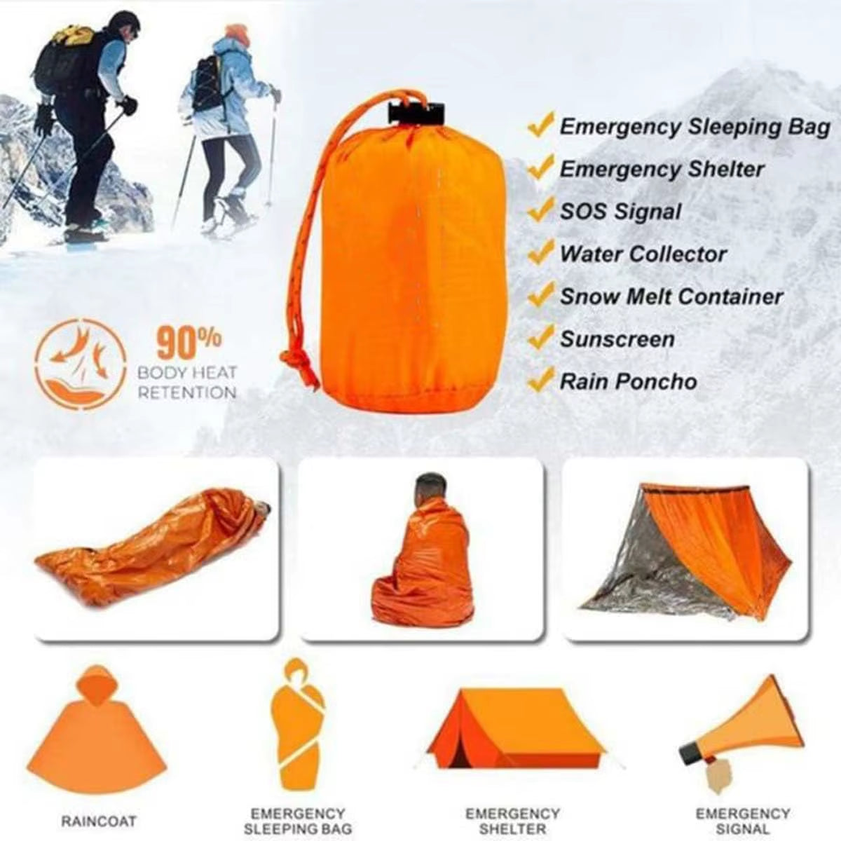Portable Mylar Insulated Sleeping Bag Waterproof Emergency Survival Outdoor Edc Camping Gear Thermal Sack First Aid Rescue Kit