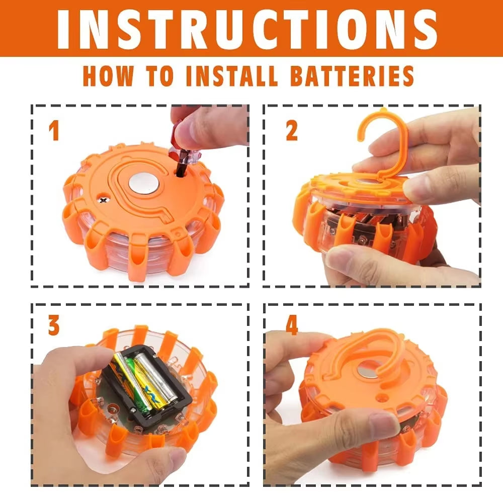 15LED Emergency Roadside Safety Flares Light Road Magnetic Strobe Warning Light Flashlights Rescue Light Orange Car Beacon Lamps