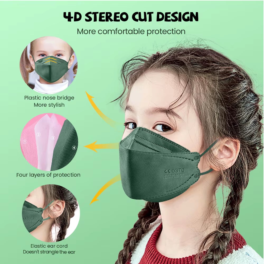 Protect Your Little Ones with Kids FFP2 KN95 Face Masks - Available in 10 to 200 PCS for Safe, Comfortable, and Reusable 4-Layer Protection