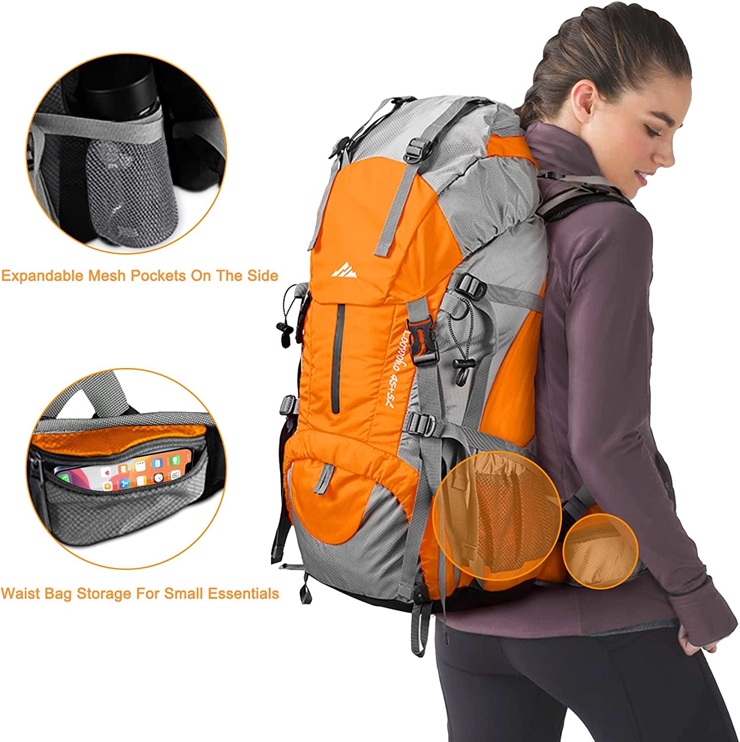 50L Waterproof Hiking Backpack with Rain Cover - Lightweight 45+5L Backpacking Essentials for Adventurers