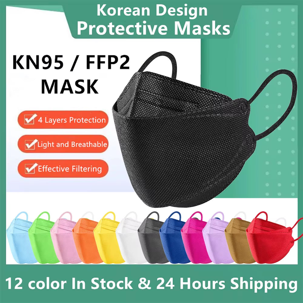 Premium FFP2 KN95 Black Fish Masks - Ultimate Protection in 10 to 100 Packs, CE Certified for Your Safety