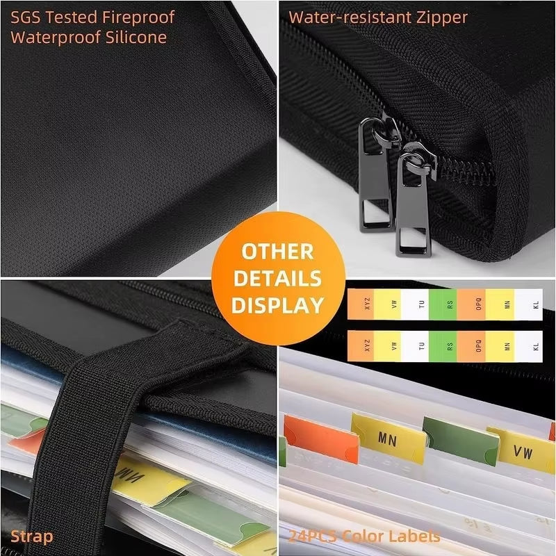 Ultimate Fireproof & Waterproof A4 Expanding File Folder with Zipper Closure - Your Essential Accordion Organizer for Documents
