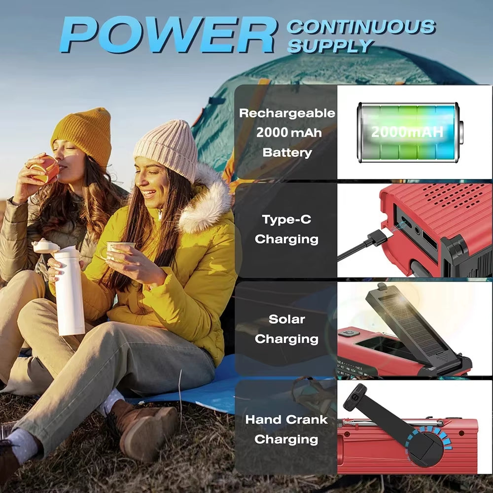 Ultimate SOS Alarm Emergency Hand Crank Radio - AM/FM NOAA, Solar & USB Rechargeable, 4000mAh Power Bank with LED Flashlight
