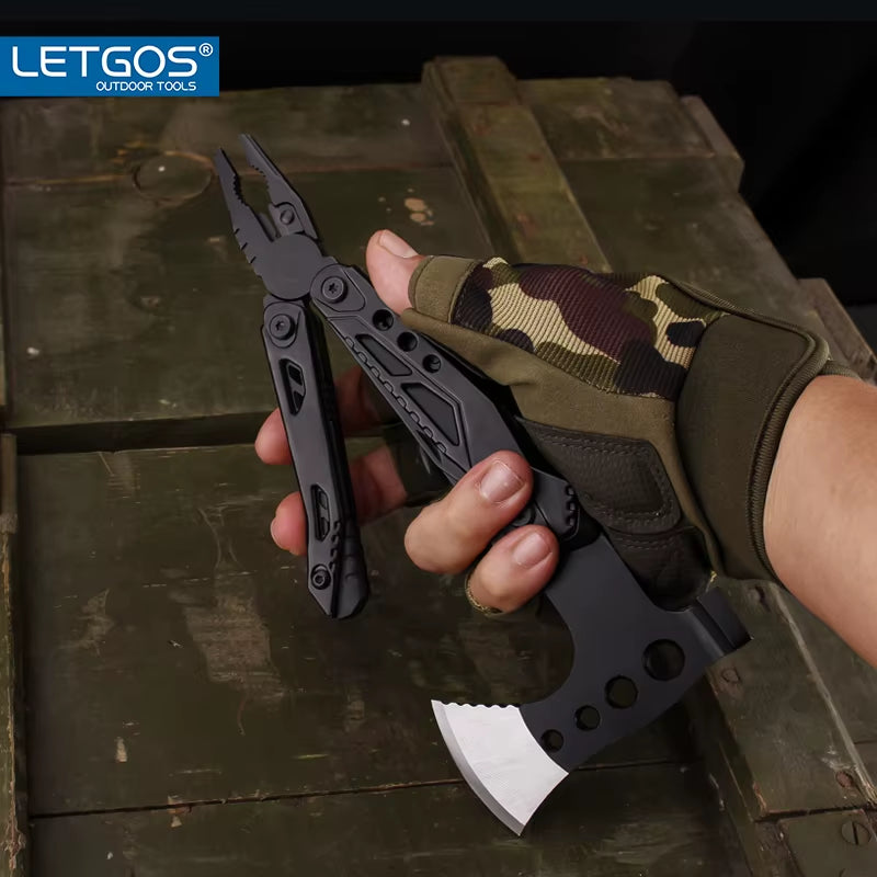 Unleash Adventure with the 16-in-1 Multitool Camping Axe - Your Ultimate Portable Survival Gear with Pliers, Hammer, and Durable Nylon Sheath!