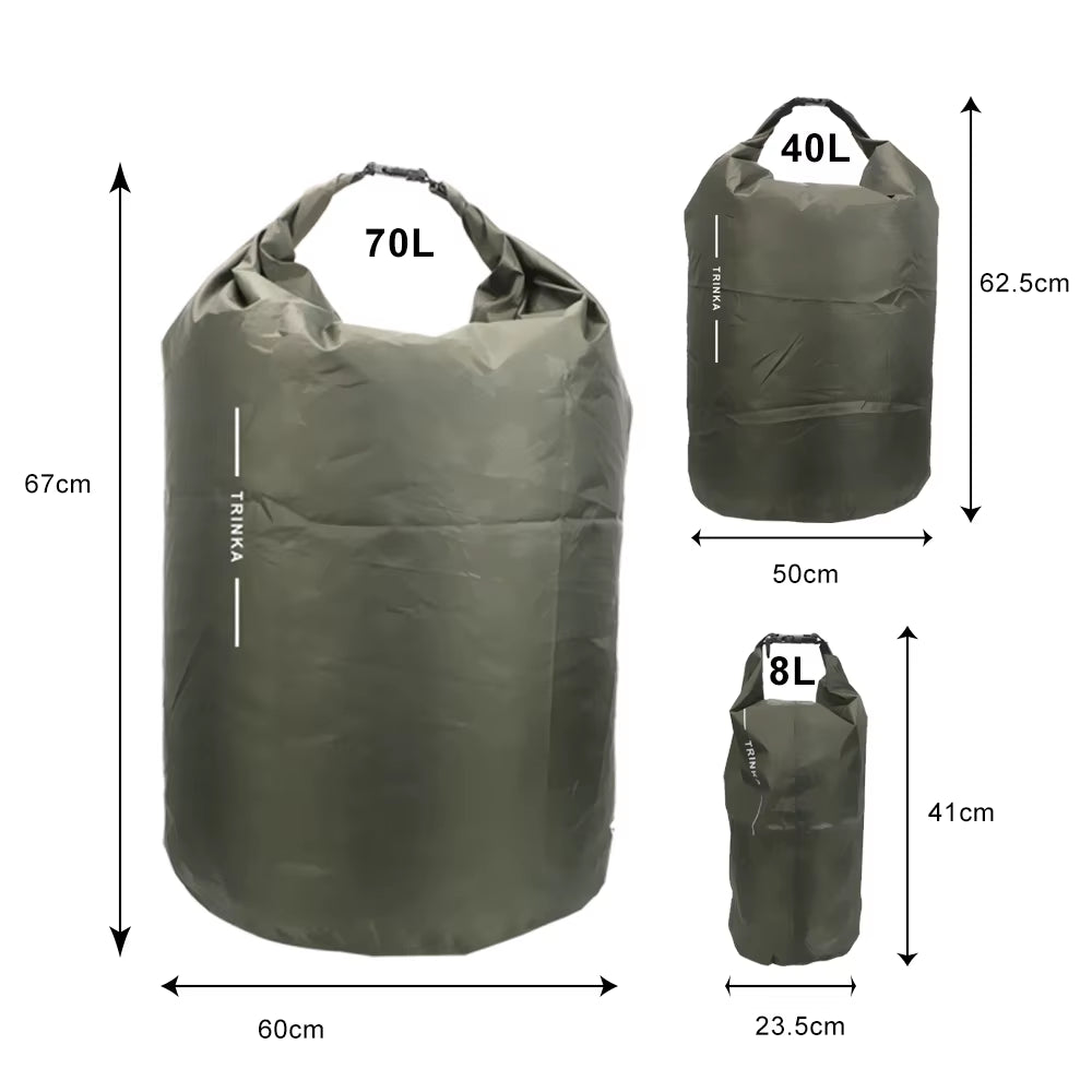 Versatile Waterproof Storage Bags for Outdoor Adventures - 8L, 40L, and 70L Capacity for Boating, Kayaking, and Canoeing