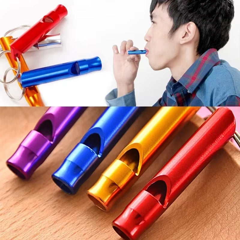 4-Piece Aluminum Alloy Whistle Keychain Set - Essential for Outdoor Survival and Sports Safety