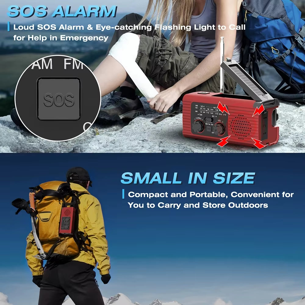 Ultimate SOS Alarm Emergency Hand Crank Radio - AM/FM NOAA, Solar & USB Rechargeable, 4000mAh Power Bank with LED Flashlight