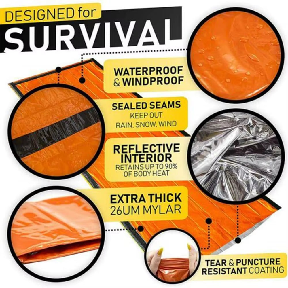 Portable Mylar Insulated Sleeping Bag Waterproof Emergency Survival Outdoor Edc Camping Gear Thermal Sack First Aid Rescue Kit