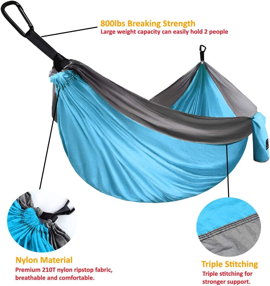 Experience Ultimate Relaxation with Our Portable Light Blue & Grey Camping Hammock - Perfect for Outdoor Adventures and Indoor Chill Time!