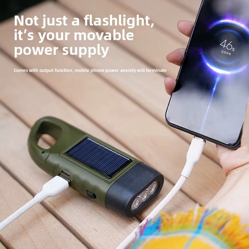 3-In-1 Solar Hand Crank Flashlight - 500LM LED with USB Charger for Camping Emergency Power Outages