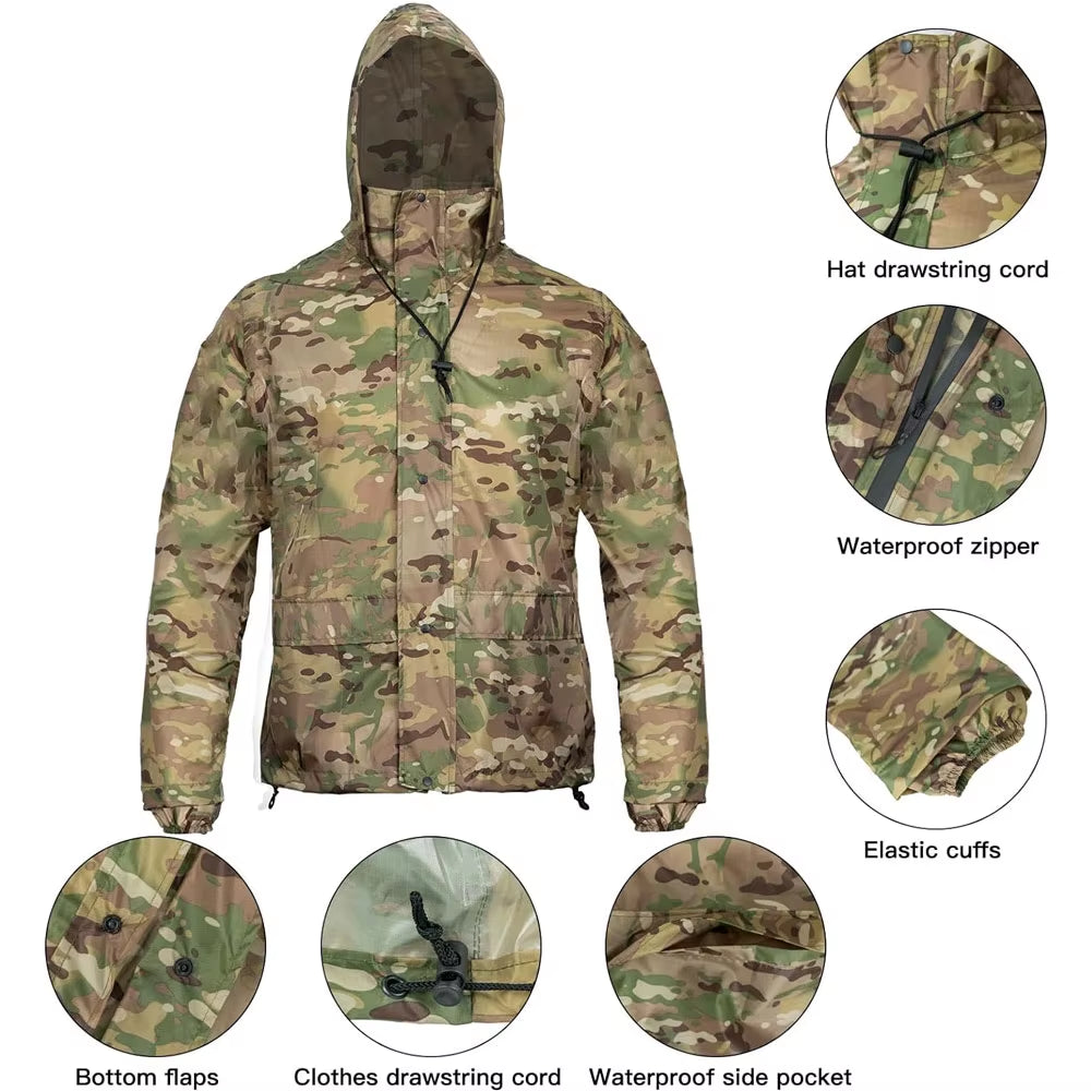 Ultimate Camouflage Folding Raincoat Set - Portable Waterproof Poncho for Fishing, Motorcycling, and Storms