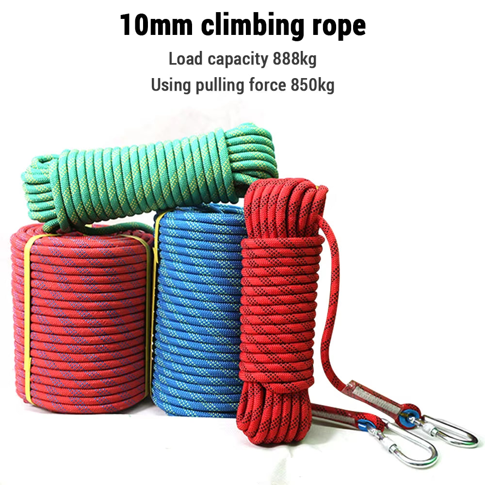 10mm Climbing Rope with Double Hooks - Perfect for Rock Climbing, Tree Climbing, and Outdoor Adventures