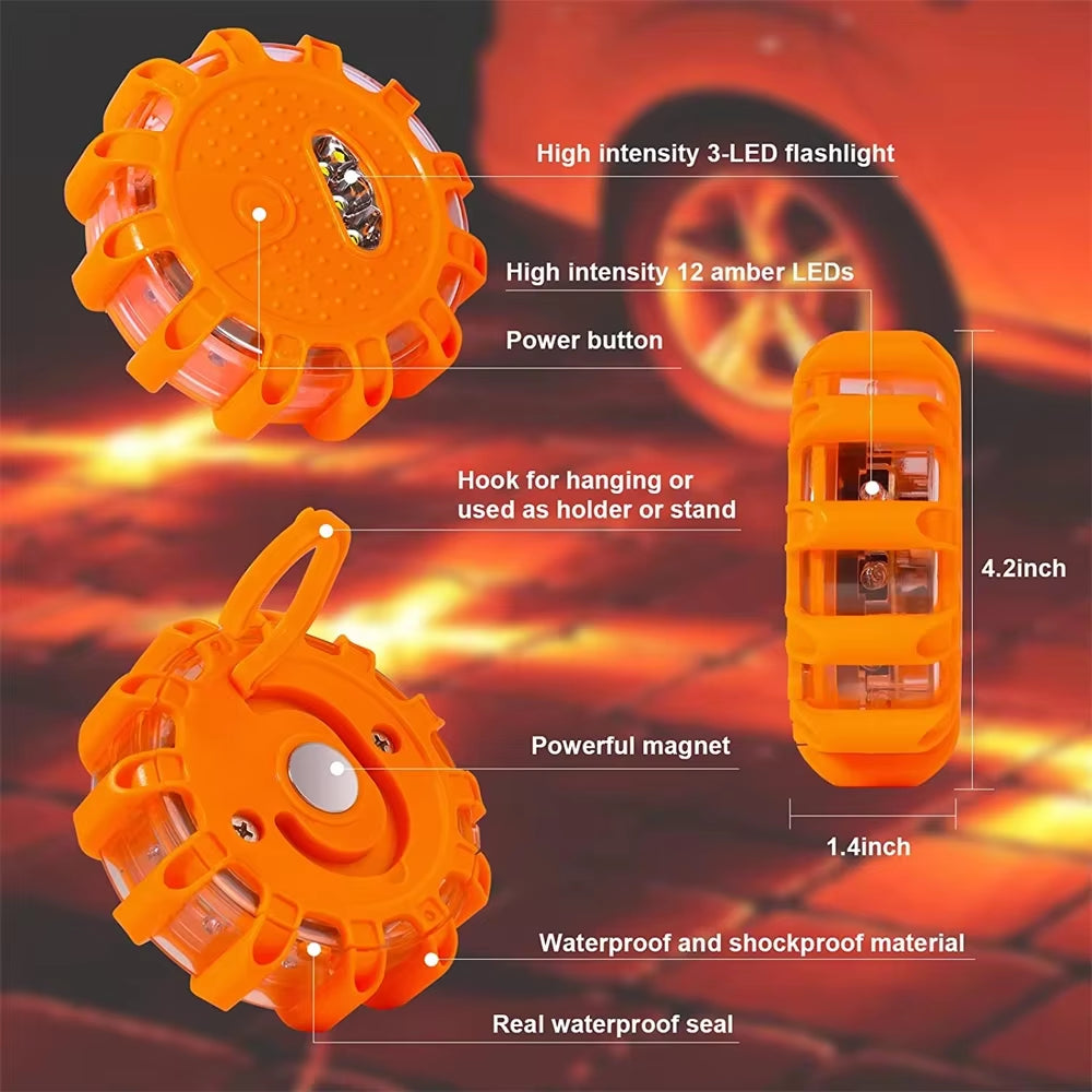 15LED Emergency Roadside Safety Flares Light Road Magnetic Strobe Warning Light Flashlights Rescue Light Orange Car Beacon Lamps