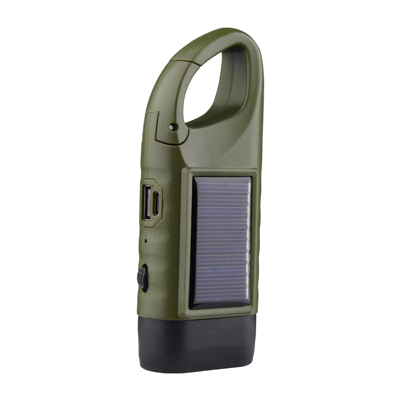 3-In-1 Solar Hand Crank Flashlight - 500LM LED with USB Charger for Camping Emergency Power Outages