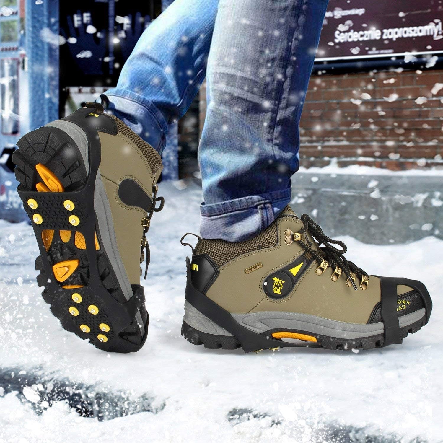 Ice Grips - Ultimate Anti-Slip Traction Cleats with 10 Steel Studs for Shoes and Boots