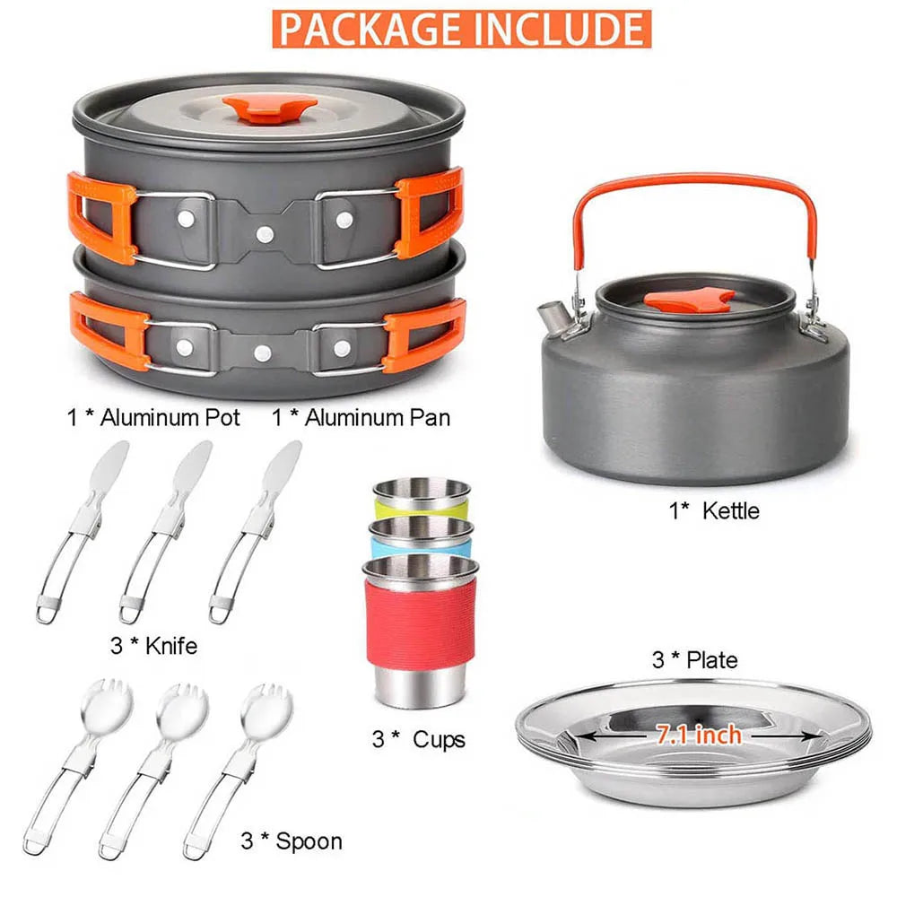 Elevate Your Outdoor Cooking Experience with the Ultimate Camping Cookware Set - Complete BBQ and Tableware for 2-3 Adventurers