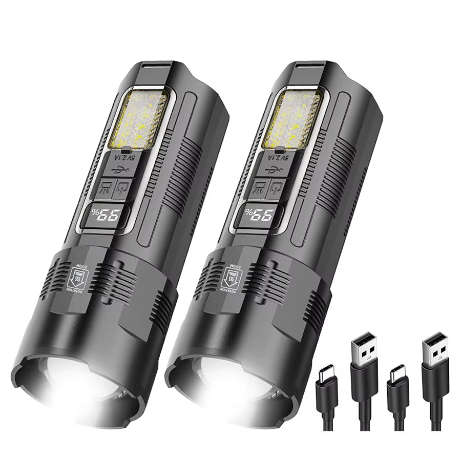 Super Bright LED Flashlight 300M Long Shot Type-C Rechargeable Torch Portable Spotlight 18650 Battery Lamp Power Bank Lantern