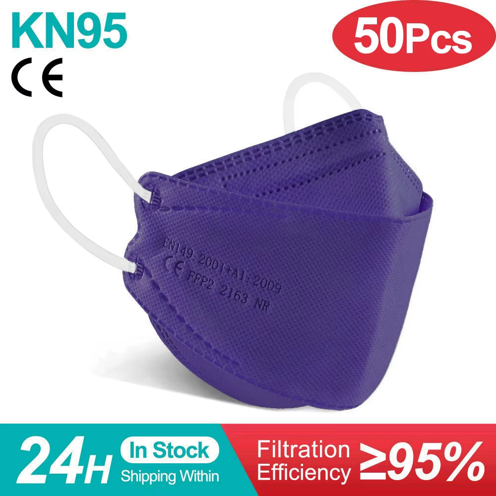 Premium FFP2 KN95 Black Fish Masks - Ultimate Protection in 10 to 100 Packs, CE Certified for Your Safety