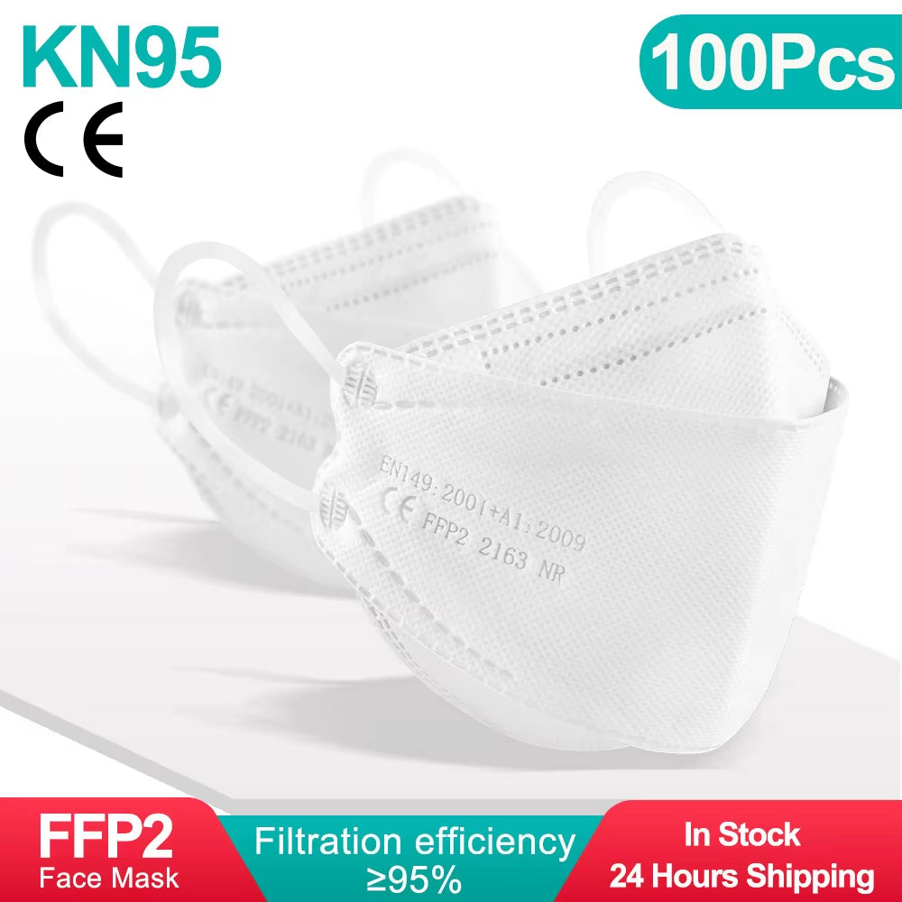 Premium FFP2 KN95 Black Fish Masks - Ultimate Protection in 10 to 100 Packs, CE Certified for Your Safety