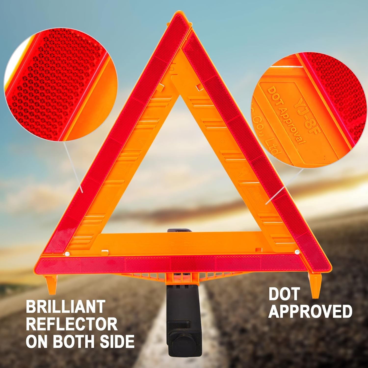 3-Pack DOT Approved Reflective Warning Triangles - Essential Road Safety Kit for Emergency Situations