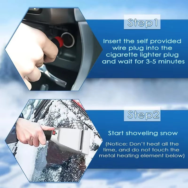 Rapid Defrost 12V Heated Windshield Deicer & Snow Brush - Essential Winter Car Accessory for Quick Ice Removal