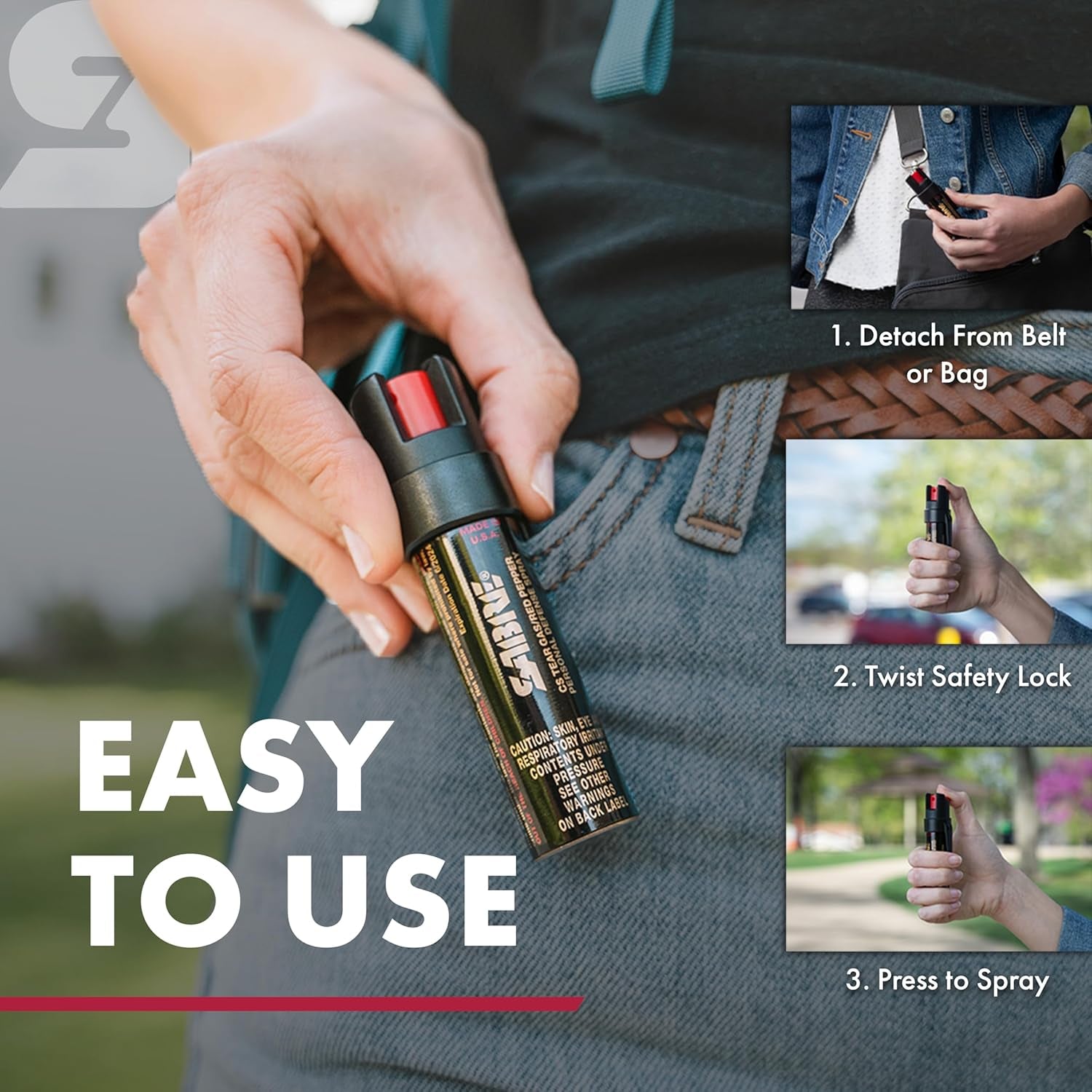 Ultimate 3-in-1 Personal Defense Spray - Max Strength Pepper Spray, Tear Gas & UV Dye with Quick-Access Belt Clip for Unmatched Safety