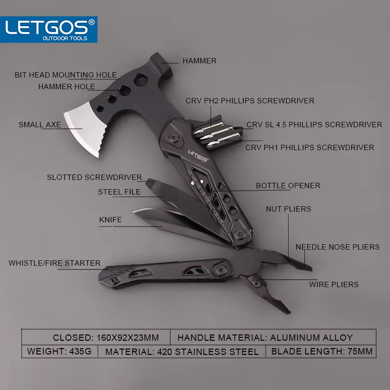 Unleash Adventure with the 16-in-1 Multitool Camping Axe - Your Ultimate Portable Survival Gear with Pliers, Hammer, and Durable Nylon Sheath!