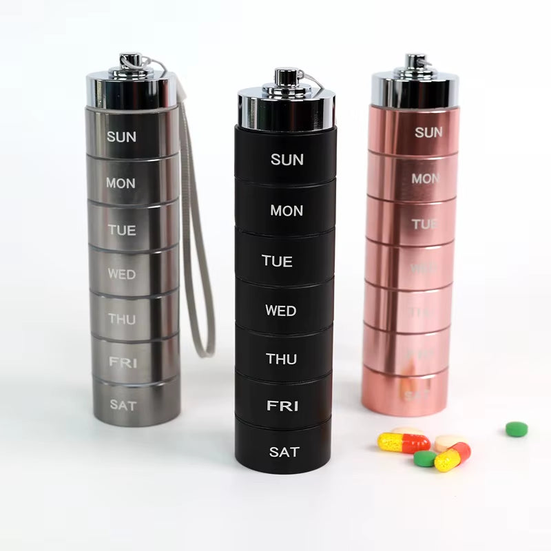 Ultimate 7-Day Waterproof Aluminum Pill Organizer - Stylish & Durable Storage for Your Vitamins and Fish Oils