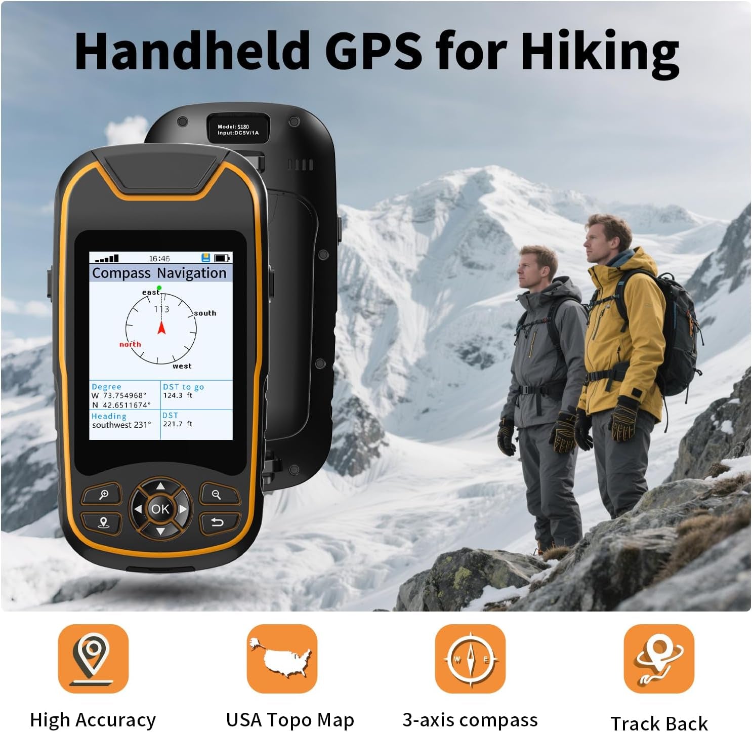 Conquer the Outdoors with Our Rugged Waterproof Handheld GPS Navigator - 3.2" Sunlight-Readable Screen, USA Topo Maps, and Unmatched Battery Life