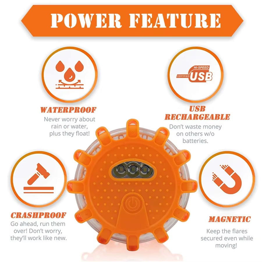 Stay Safe on the Road with Our USB Rechargeable LED Road Flares - Emergency Lights & Warning Beacons with Magnetic Base