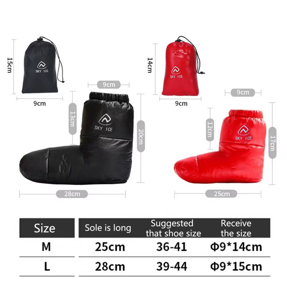 Winter Warm down Booties Socks Outdoor Camping Tent Foot Warm Covers Soft Slippers Waterproof Fluffy Footwear Mules Cozy Warmers