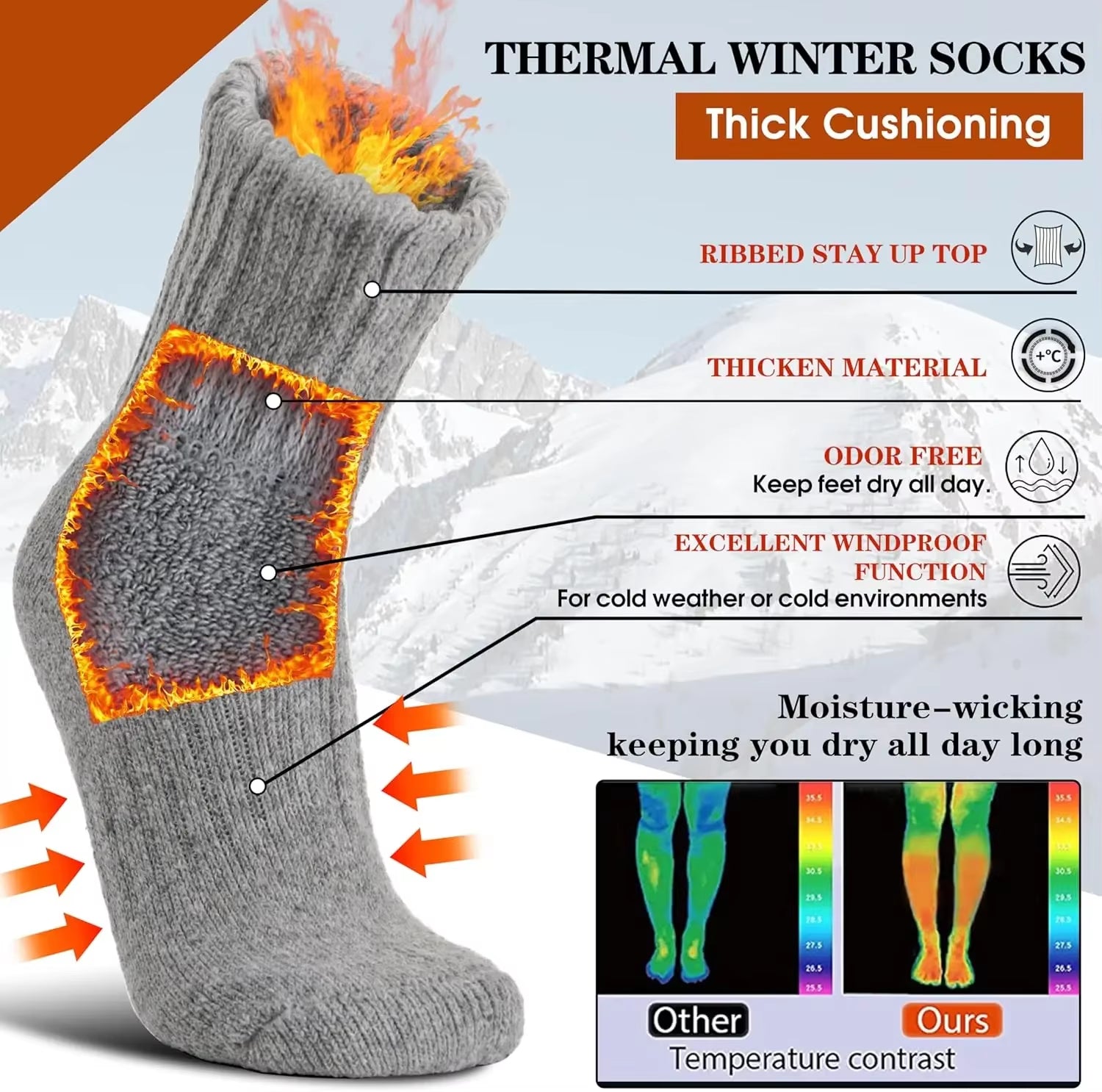 Cozy 70% Merino Wool Boot Socks for Women - 3 Pairs of Thick Thermal Winter Hiking & Ski Socks