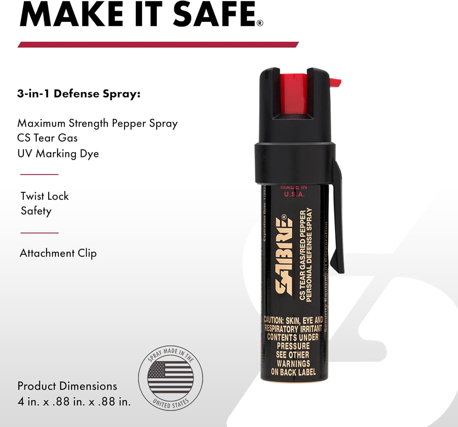 Ultimate 3-in-1 Personal Defense Spray - Max Strength Pepper Spray, Tear Gas & UV Dye with Quick-Access Belt Clip for Unmatched Safety