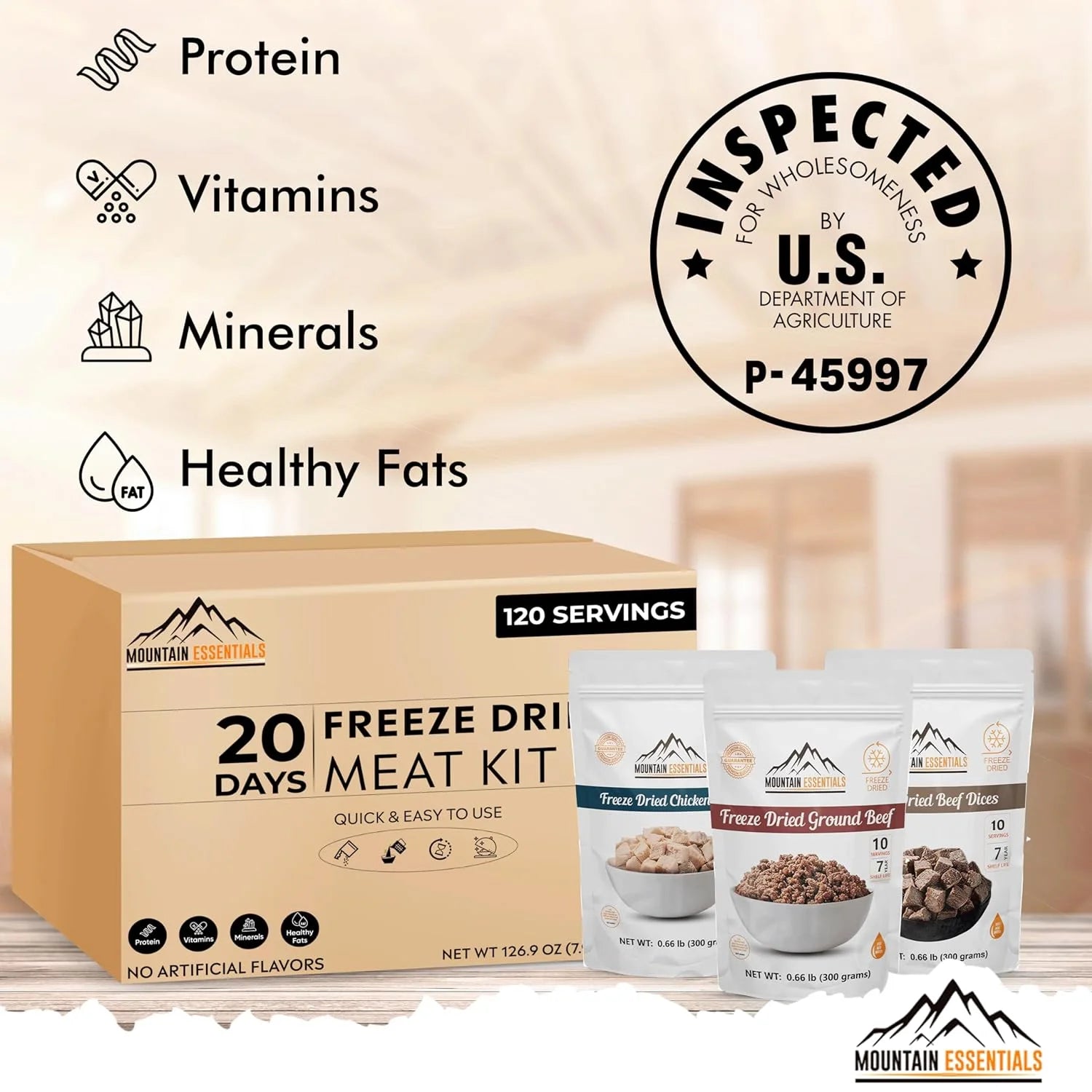 120 Servings Premium Freeze-Dried Meat Kit | High-Protein Emergency Food Supply for Camping, Backpacking & Survival