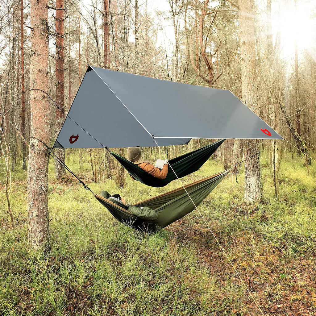 Ultimate 10x10 Waterproof Rain Fly Tarp for Camping and Survival - Lightweight, Versatile Shelter with Survival Bracelet Included - Perfect for Hiking, Backpacking, and Outdoor Adventures in Grey