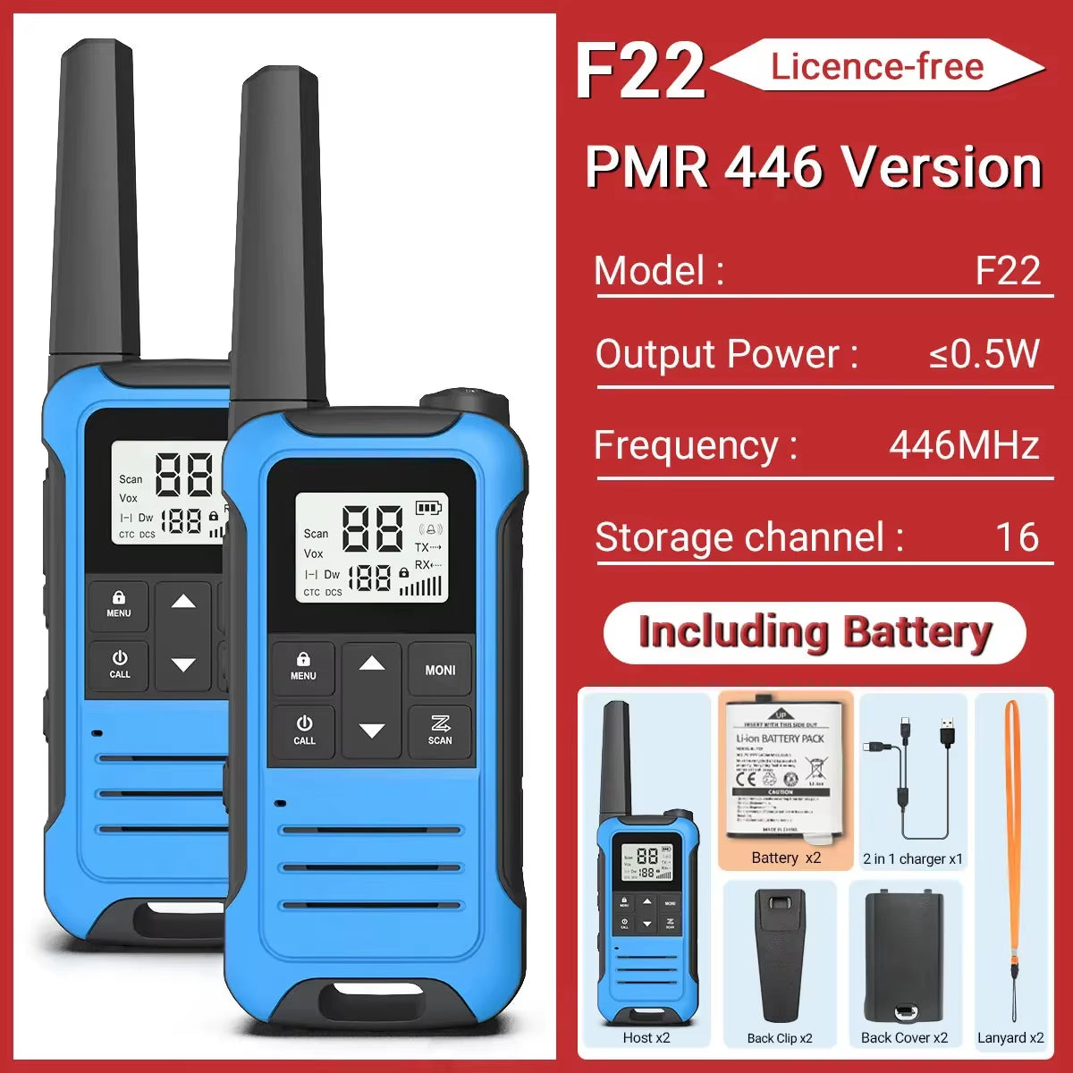 2PCS  F22 PMR FRS Mini Walkie Talkie Waterproof Type-C Licence-Free NOAA Portable Two Way Ham Radio for Hunting