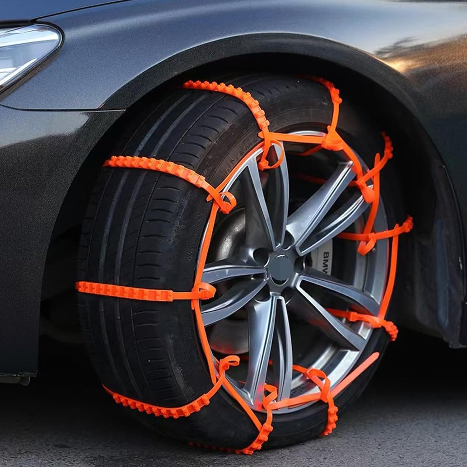 2025 Universal Reusable Anti-Skid Snow Tire Chains - 10 Pack Orange Non-Slip Emergency Tire Belts for Cars, SUVs, and Pickup Trucks