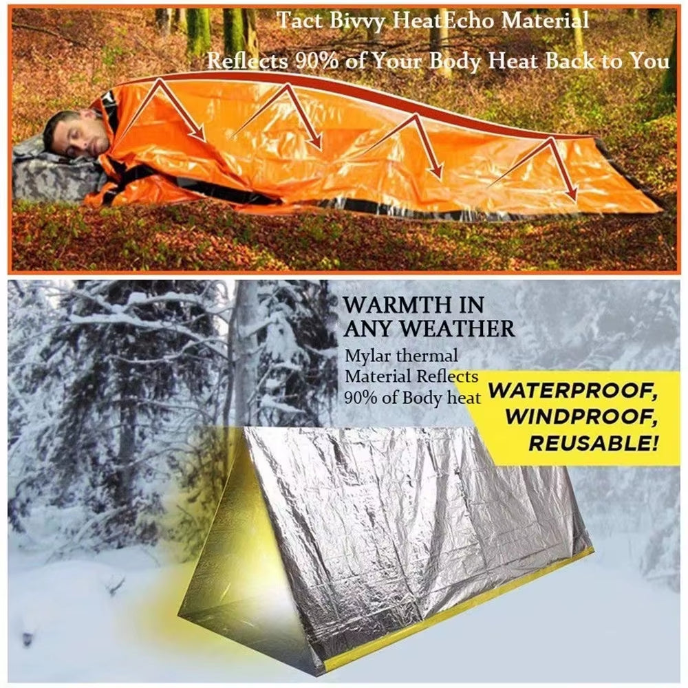 Portable Mylar Insulated Sleeping Bag Waterproof Emergency Survival Outdoor Edc Camping Gear Thermal Sack First Aid Rescue Kit