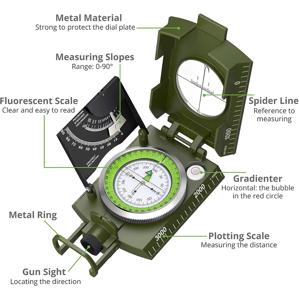 Explore the Great Outdoors with the High Precision Waterproof Military Compass - Your Ultimate Multifunctional Survival Tool!